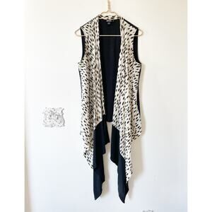 Vintage DKNY Black and White Leopard Silk Kimono Vest SP Lagenlook
